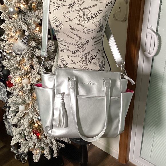 White Elm Silver Gemini Mini Convertible Tote Bag Back Pack Hot Pink Lining BNWT - Picture 6 of 8